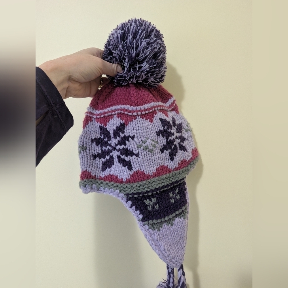 Cozy Knit Snowflake Hat - Pink and Purple